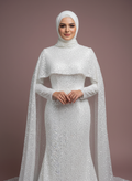 Muslim Wedding Dress High Neck Long Sleeve Hijab Bridal Dress Elegant Vestidos De Novia WHITE