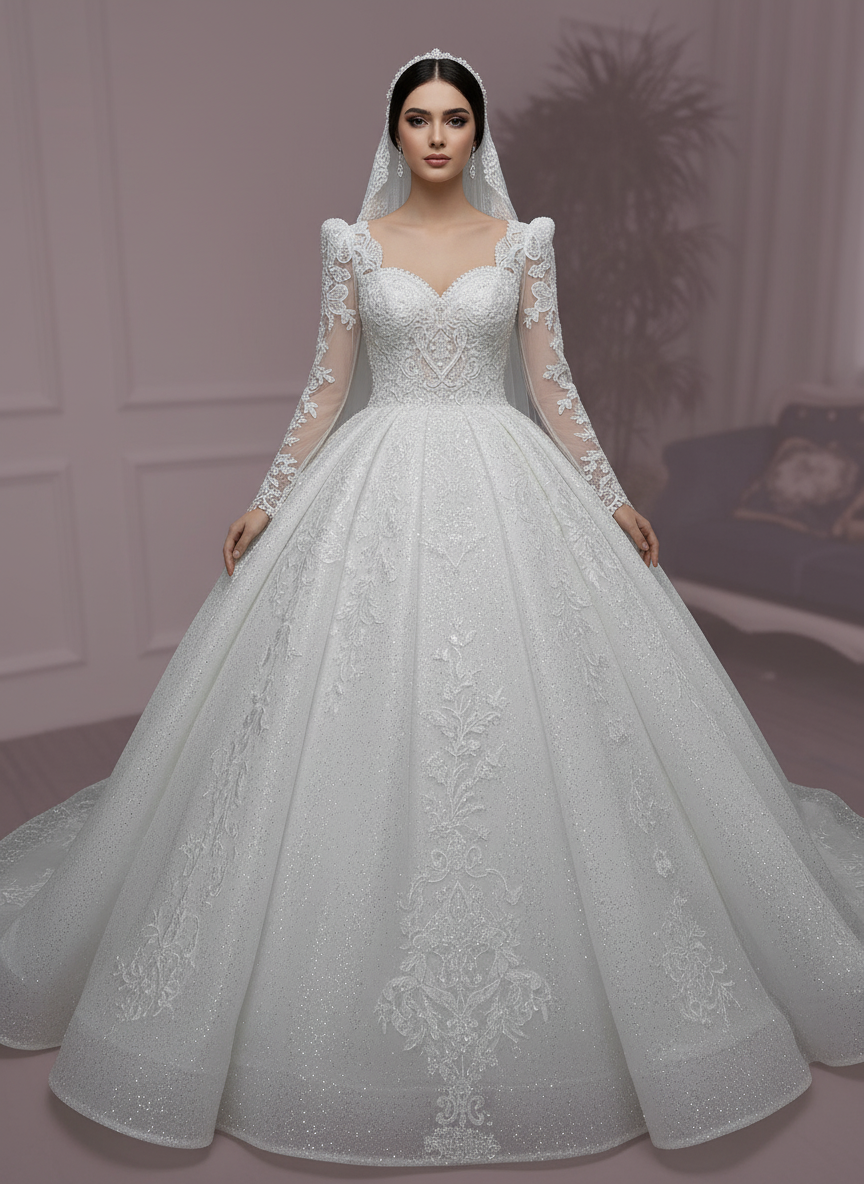 Islamic Ful Lace Muslim Wedding Dress High Neck Long Sleeve Hijab Bridal Dress Elegant Vestidos De Novia