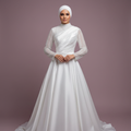 Exquisite Satin Muslim Wedding Dress With Pearls High Neck Long Sleeve Hijab Bridal Dress Elegant Vestidos De Novia