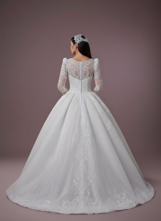 Islamic Ful Lace Muslim Wedding Dress High Neck Long Sleeve Hijab Bridal Dress Elegant Vestidos De Novia