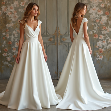 Dreamy Wedding Dress with Lace Bodice & Flowing Skirt | فستان زفاف ساحر بكورسيه دانتيل وتنورة انسيابية | Vestido de Novia Romántico con Encaje y Falda Flotante