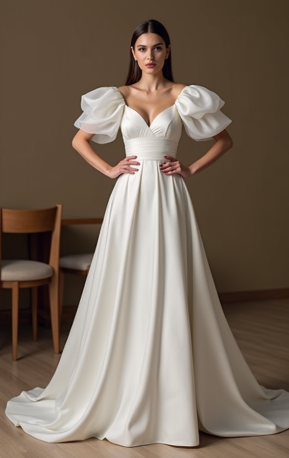 A-Line Wedding Dress – Puff Sleeves & Sweetheart Neckline