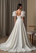 A-Line Wedding Dress – Puff Sleeves & Sweetheart Neckline