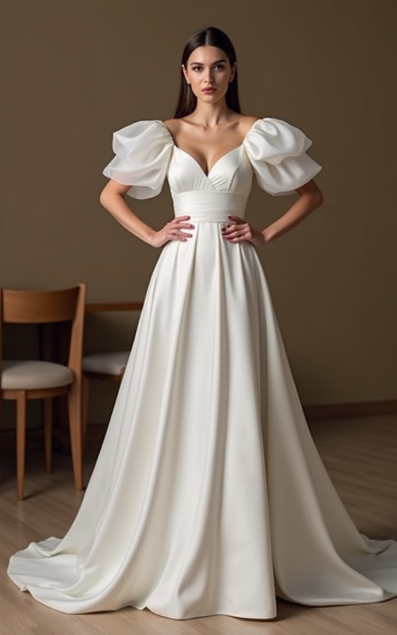 Romantic Ball Gown Wedding Dress – Sweetheart Neckline & Sheer Puff Sleeves