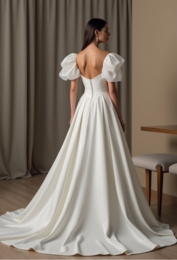 Romantic Ball Gown Wedding Dress – Sweetheart Neckline & Sheer Puff Sleeves