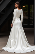 Elegant A-Line Wedding Dress – Long Sleeves & Beaded V-Neckline