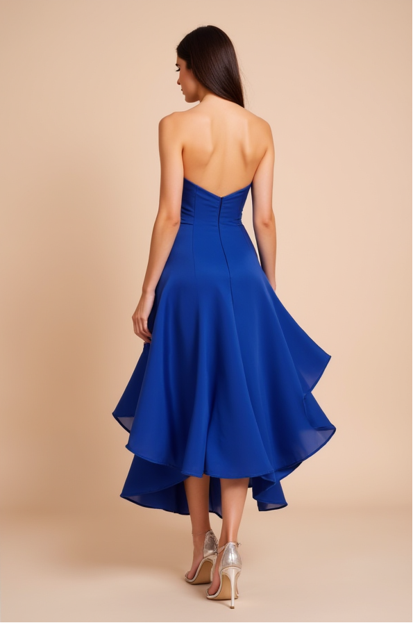 Royal Blue Strapless Ruffle Dress – Elegant Midi Party Gown
