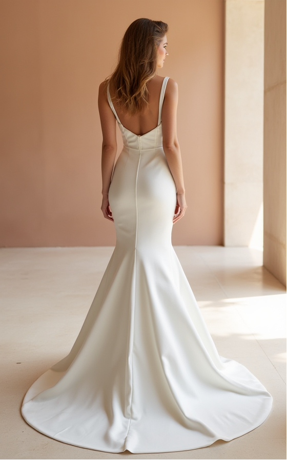 Ivory Mermaid Wedding Dress – Cut-Out Bodice & Sleek Fit
