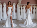 Modern White A-Line Wedding Dress with a High Slit for a Bold Bridal Statement
