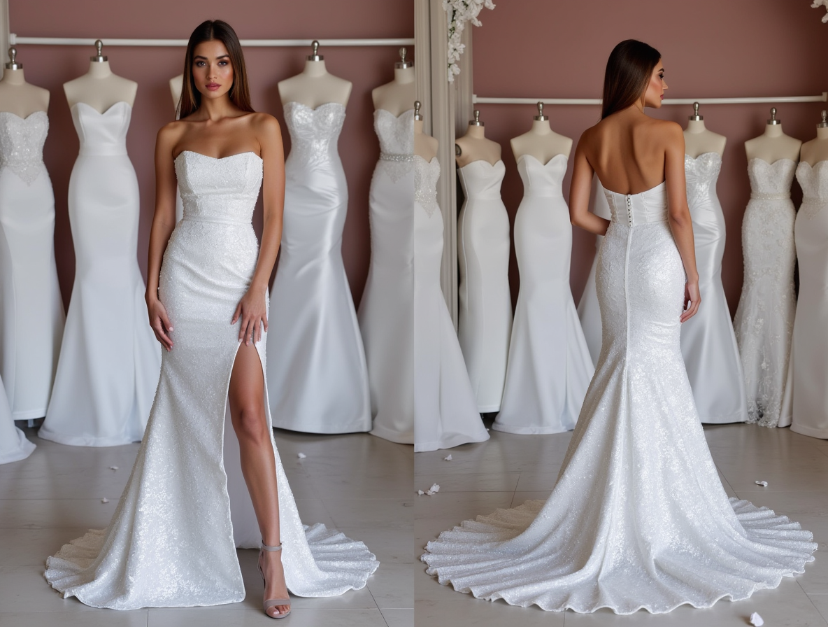 Modern White A-Line Wedding Dress with a High Slit for a Bold Bridal Statement