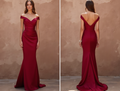 Elegant Red Evening Dress & Prom Gown with Beaded Bodice and Flowing Train