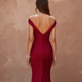 Elegant Red Evening Dress & Prom Gown with Beaded Bodice and Flowing Train