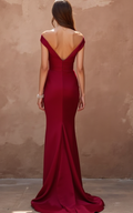 Elegant Red Evening Dress & Prom Gown with Beaded Bodice and Flowing Train