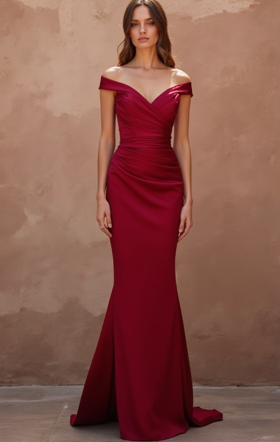 Elegant Red Evening Dress & Prom Gown with Beaded Bodice and Flowing Train