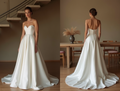 off-shoulder puffy organza sleeves and thigh-high slit