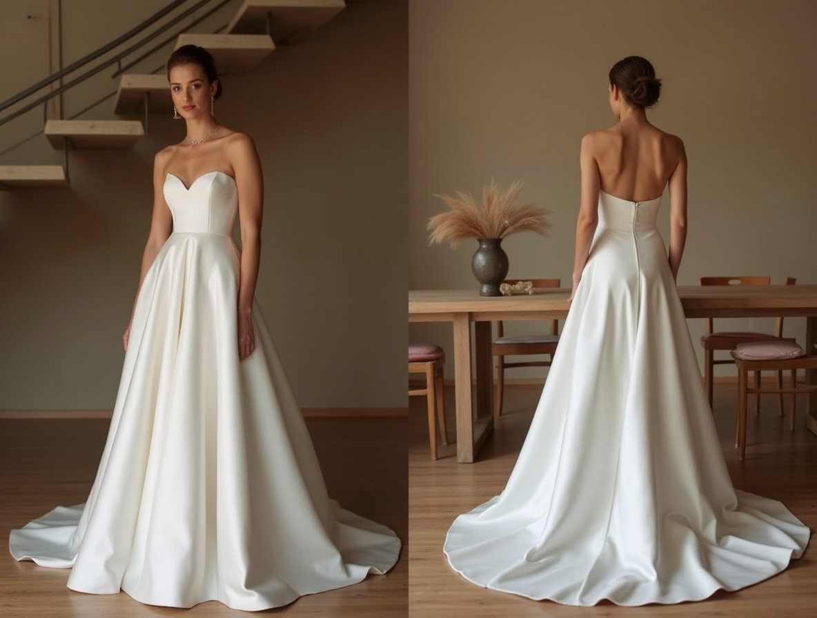 off-shoulder puffy organza sleeves and thigh-high slit