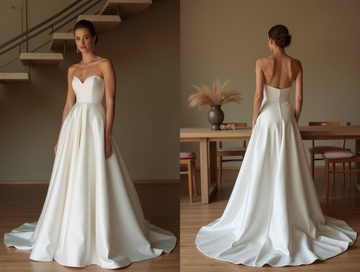 off-shoulder puffy organza sleeves and thigh-high slit