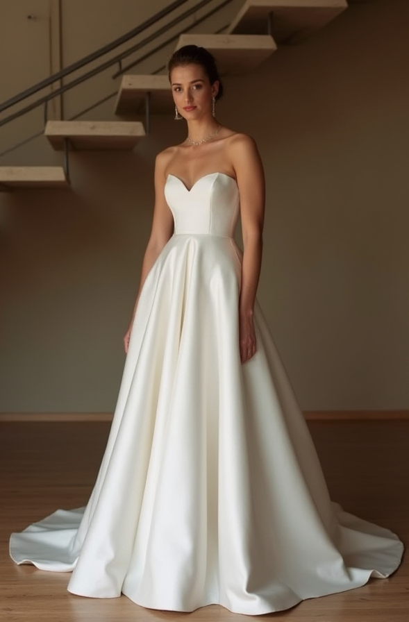 off-shoulder puffy organza sleeves and thigh-high slit