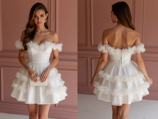 Glamorous White Mini Short Wedding Dress with Sparkling Beaded Straps for a Luxe Look