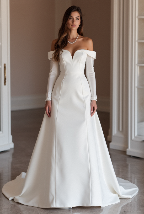 Mermaid White Wedding Dress with a Cascading Train for a Grand Bridal Look