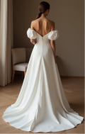 A-Line Wedding Dress – Off-Shoulder Puff Sleeves & Sweetheart Neckline
