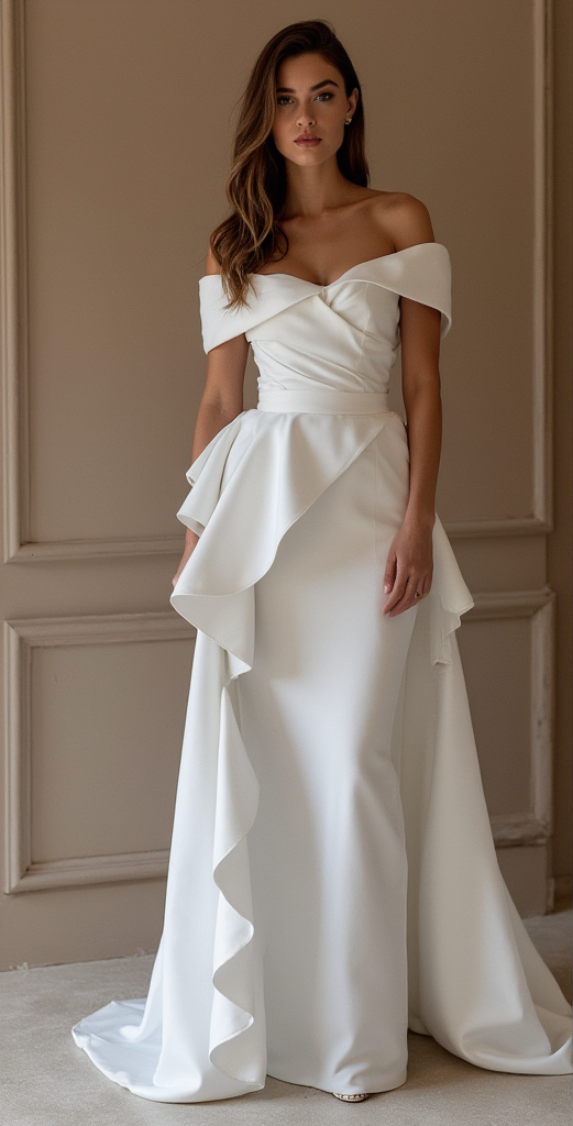 Sleek Wedding Dress with Lace Straps – Modern Bridal Look