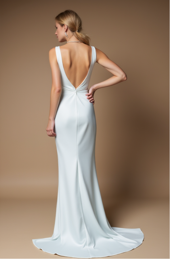 Ivory Sleeveless Evening Dress with Front Knot and Slit