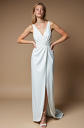 Ivory Sleeveless Evening Dress with Front Knot and Slit
