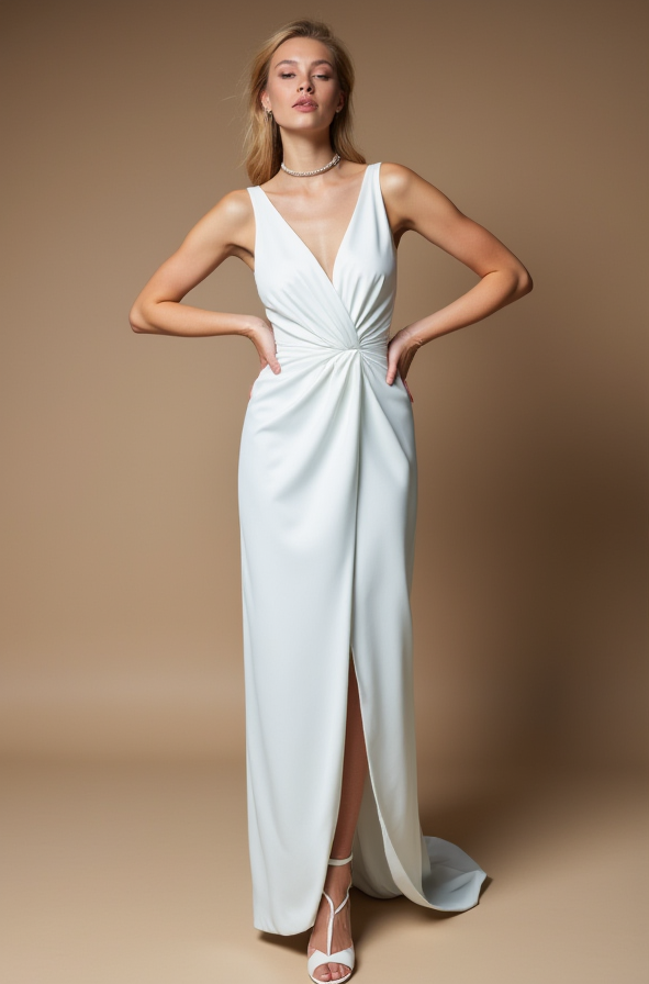 Classic Ball Gown Wedding Dress – Strapless Satin Elegance


