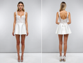 Mini Robe de Mariée Moderne – Dentelle Florale et Jupe Trapèze Satinée