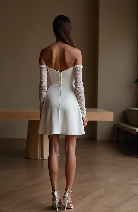 Mermaid Wedding Dress – Off-Shoulder Balloon Sleeves & Fitted Bodice