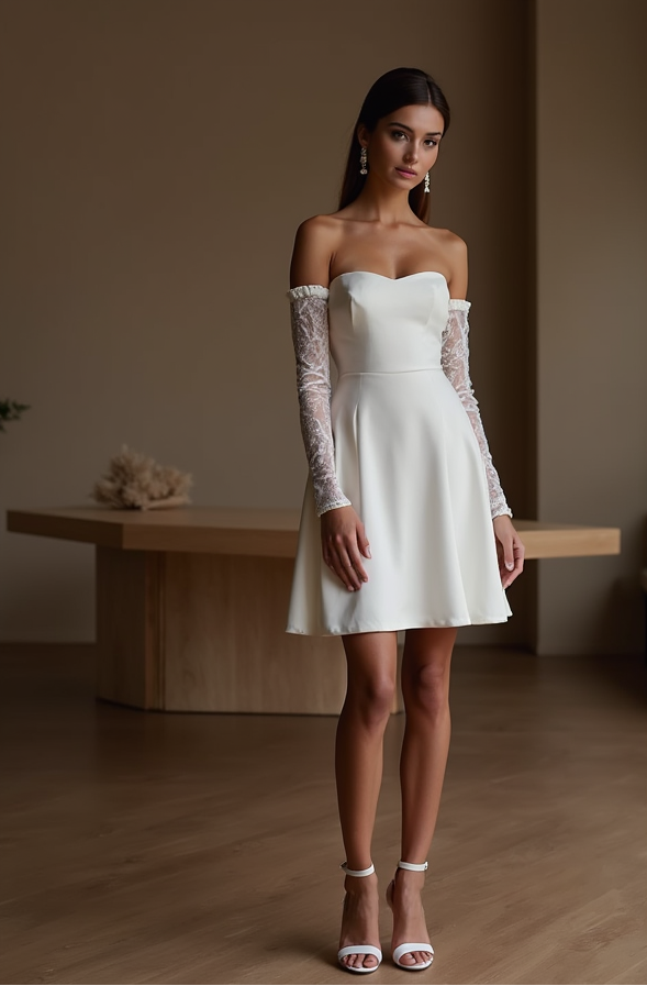Mermaid Wedding Dress – Off-Shoulder Balloon Sleeves & Fitted Bodice