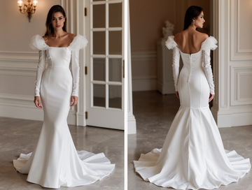 Mermaid White Wedding Dress with a Pleated Skirt for a Structured Fit