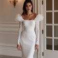 Mermaid White Wedding Dress with a Pleated Skirt for a Structured Fit