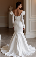 Mermaid White Wedding Dress with a Pleated Skirt for a Structured Fit