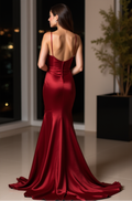 Burgundy Satin Mermaid Dress with Slit – Glamorous Evening Gown