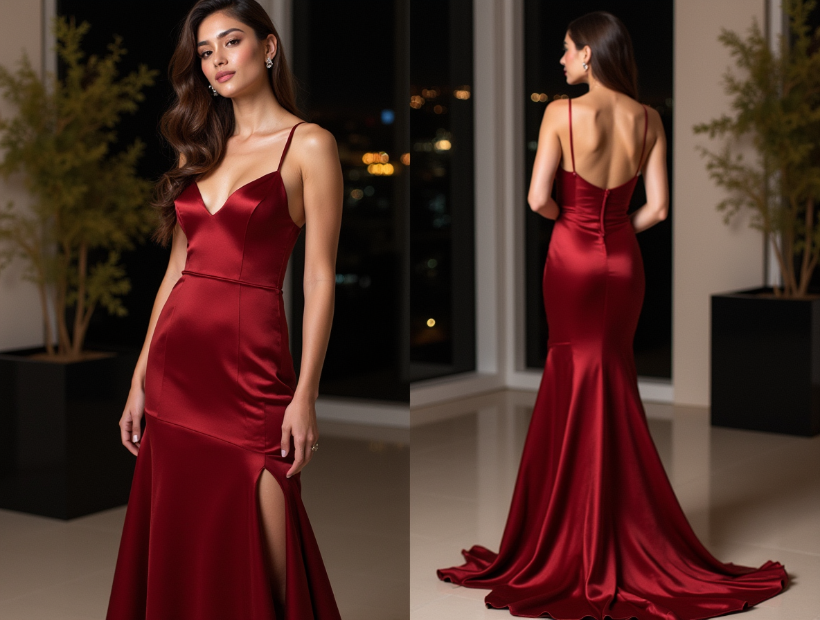 Burgundy Satin Mermaid Dress with Slit – Glamorous Evening Gown