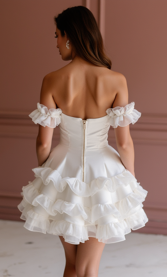 Modern White Mini Short Wedding Dress with Side Cutouts for a Trendy Touch