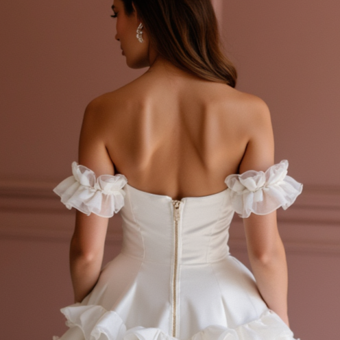 Modern White Mini Short Wedding Dress with Side Cutouts for a Trendy Touch