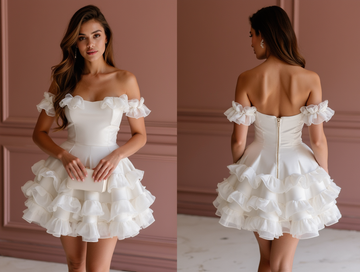 Modern White Mini Short Wedding Dress with Side Cutouts for a Trendy Touch