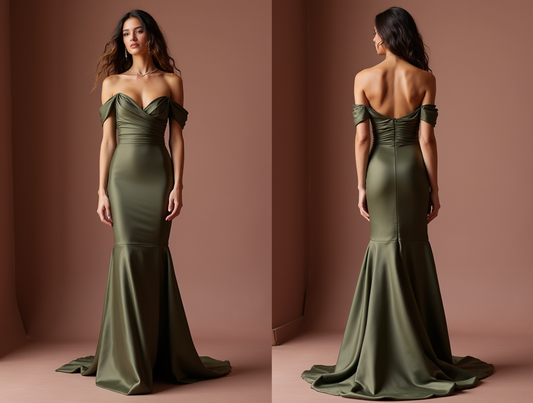 Sophisticated Green Evening Dress & Prom Gown with Satin Finish for a Luxe Feel