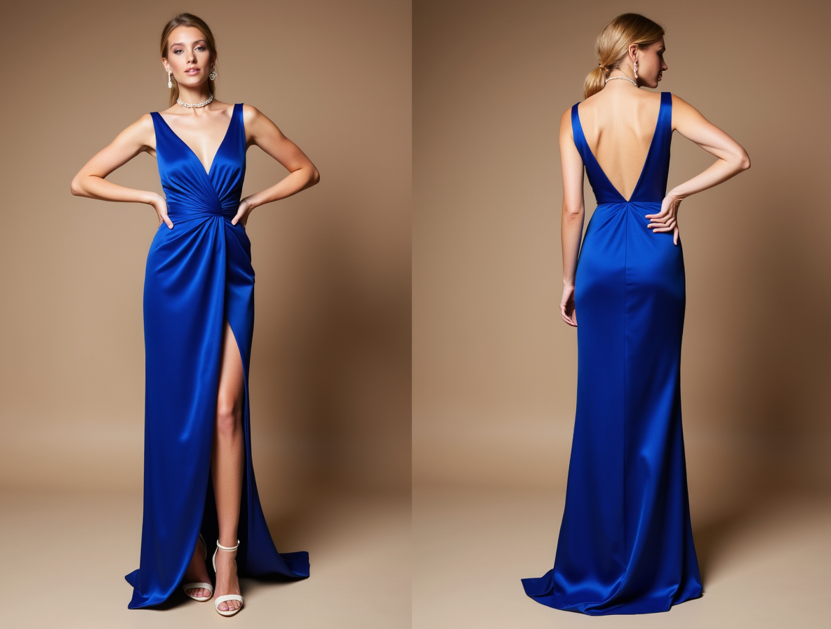 Deep V-Neck Royal Blue Evening Dress with Front Slit

