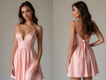 Soft Pink Satin Deep V Mini Dress with Thin Straps – Flirty Bridesmaid Look