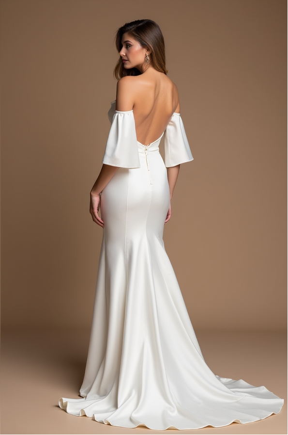 Off-Shoulder Satin Wedding Dress with Thigh Slit