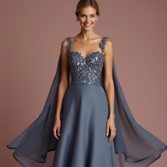 Dazzling Grey Evening Dress & Prom Dress with Sequin Fabric for Maximum Sparkle