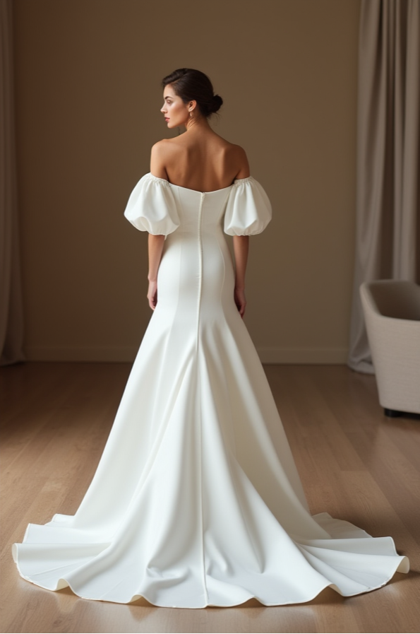 Minimalist Strapless Wedding Dress – Mermaid Silhouette with Button Detail