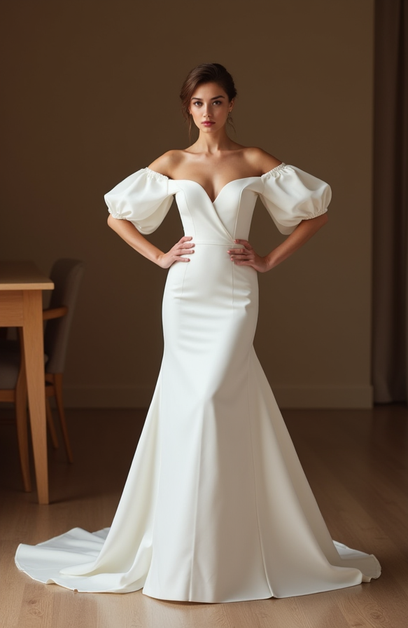 Minimalist Strapless Wedding Dress – Mermaid Silhouette with Button Detail