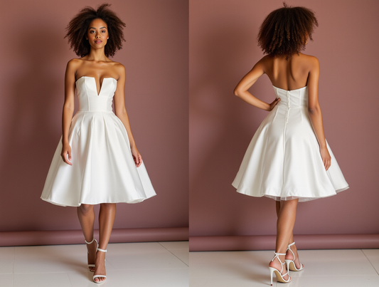 Modern White Mini Short Wedding Dress with Feathered Details for a Unique Bridal Look