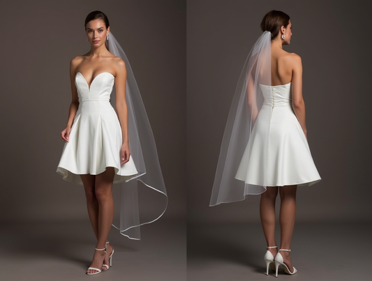 Modern White Mini Short Wedding Dress with a High Slit for a Trendy and Confident Bridal Look