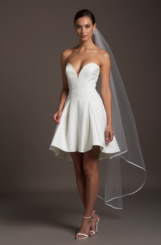Modern White Mini Short Wedding Dress with a High Slit for a Trendy and Confident Bridal Look